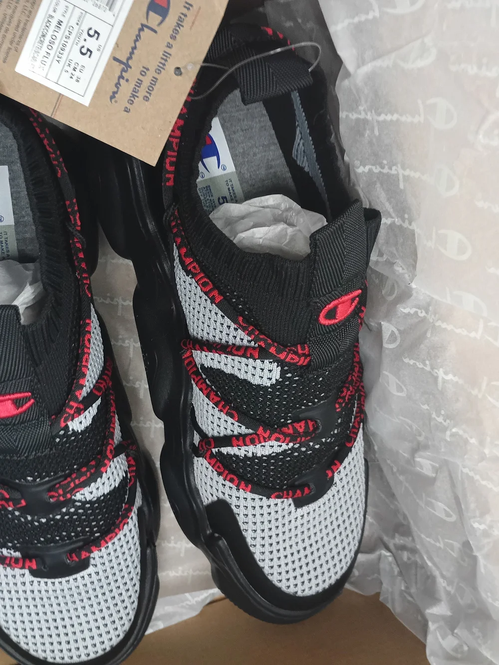 Champion Kids Grey and Black Sneakers with Red Accents